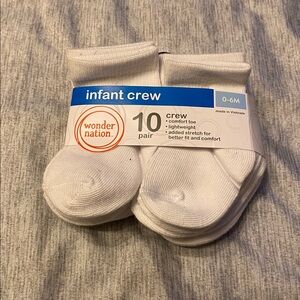 Wonder Nation Infant Crew Socks 0-6 Months 10 Pairs White NEW
